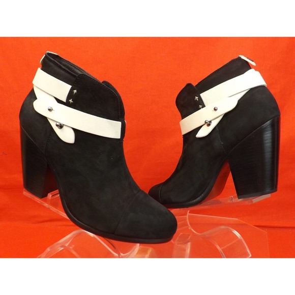 NIB RAG & BONE BLACK TWO TONE NUBUCK BELTED HARROW ANKLE BOOTS 39.5 $495